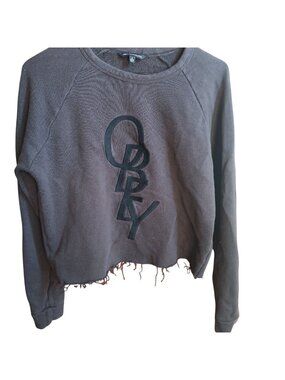 Small Obey Propaganda Womens Gray Cropped Sweatshirt Distressed Hem Jersey Knit